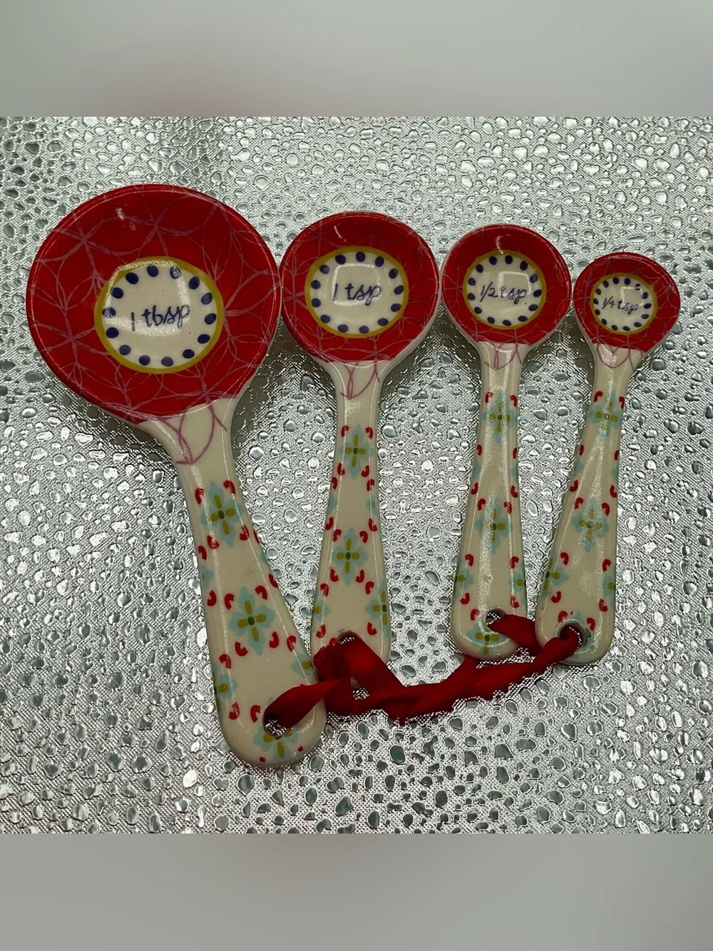 Colorful Vintage Ceramic Measuring Spoons Set of 4